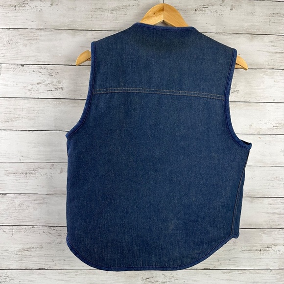 Vtg Carhartt‎ Vest Blue Denim Sherpa Lined Snap USA Men’s Medium Jean Workwear - Picture 5 of 11